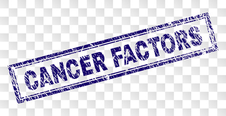 CANCER FACTORS stamp seal imprint with rubber print style and double framed rectangle shape. Stamp is placed on a transparent background.のイラスト素材