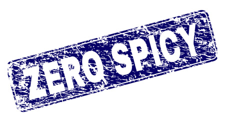 ZERO SPICY stamp seal print with grunge texture. Seal shape is a rounded rectangle with frame. Blue vector rubber print of ZERO SPICY caption with corroded texture.のイラスト素材