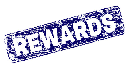 REWARDS stamp seal watermark with grunge style. Seal shape is a rounded rectangle with frame. Blue vector rubber print of REWARDS text with grunge style.のイラスト素材