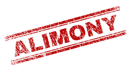 ALIMONY seal print with grunge texture. Red vector rubber print of ALIMONY text with dirty texture. Text label is placed between double parallel lines.のイラスト素材