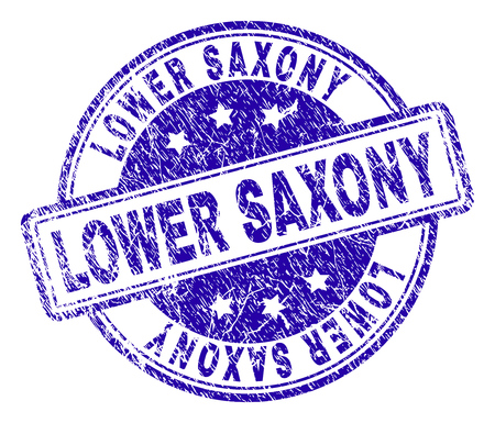 LOWER SAXONY stamp seal watermark with grunge texture. Designed with rounded rectangles and circles. Blue vector rubber print of LOWER SAXONY title with corroded texture.のイラスト素材