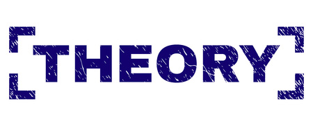 THEORY title seal print with distress texture. Text title is placed inside corners. Blue vector rubber print of THEORY with dust texture.のイラスト素材