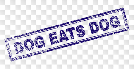 DOG EATS DOG stamp seal print with rubber print style and double framed rectangle shape. Stamp is placed on a transparent background.のイラスト素材