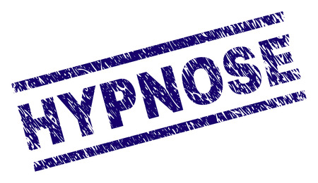 HYPNOSE seal print with scratced style. Blue vector rubber print of HYPNOSE tag with dirty texture. Text tag is placed between parallel lines.のイラスト素材