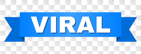 VIRAL text on a ribbon. Designed with white title and blue tape. Vector banner with VIRAL tag on a transparent background.のイラスト素材
