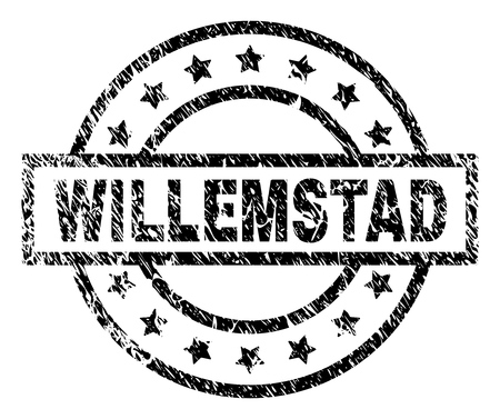 WILLEMSTAD stamp seal watermark with distress style. Designed with rectangle, circles and stars. Black vector rubber print of WILLEMSTAD tag with dirty texture.のイラスト素材