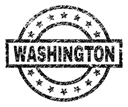 WASHINGTON stamp seal watermark with distress style. Designed with rectangle, circles and stars. Black vector rubber print of WASHINGTON text with retro texture.のイラスト素材