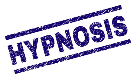 HYPNOSIS seal print with grunge style. Blue vector rubber print of HYPNOSIS caption with grunge texture. Text tag is placed between parallel lines.のイラスト素材