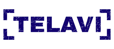 TELAVI label seal imprint with corroded texture. Text title is placed inside corners. Blue vector rubber print of TELAVI with corroded texture.のイラスト素材