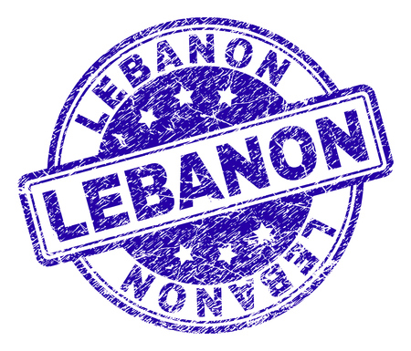 LEBANON stamp seal watermark with grunge texture. Designed with rounded rectangles and circles. Blue vector rubber print of LEBANON text with corroded texture.のイラスト素材