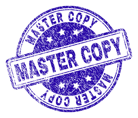 MASTER COPY stamp seal watermark with distress texture. Designed with rounded rectangles and circles. Blue vector rubber print of MASTER COPY label with dust texture.のイラスト素材