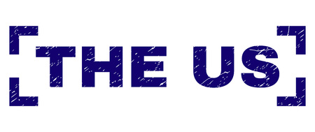 THE US title seal imprint with distress texture. Text title is placed inside corners. Blue vector rubber print of THE US with grunge texture.のイラスト素材