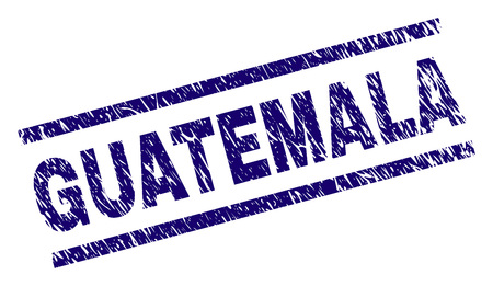 GUATEMALA seal stamp with scratced style. Blue vector rubber print of GUATEMALA title with dust texture. Text title is placed between parallel lines.のイラスト素材