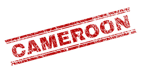 CAMEROON seal print with distress texture. Red vector rubber print of CAMEROON label with corroded texture. Text label is placed between double parallel lines.のイラスト素材