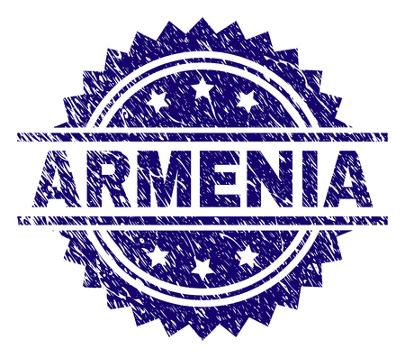 ARMENIA stamp seal watermark with distress style. Blue vector rubber print of ARMENIA tag with dirty texture.のイラスト素材