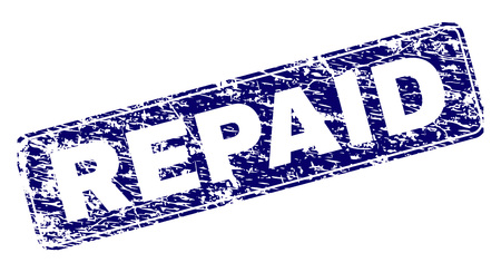 REPAID stamp seal print with distress texture. Seal shape is a rounded rectangle with frame. Blue vector rubber print of REPAID text with scratched texture.のイラスト素材