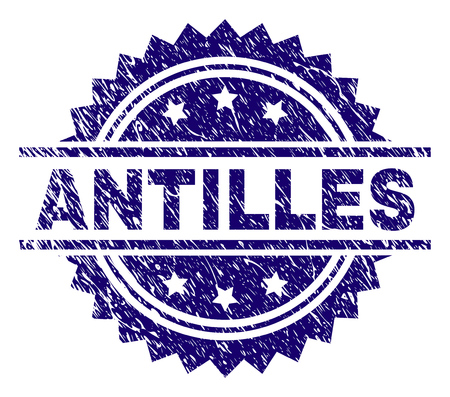 ANTILLES stamp seal watermark with distress style. Blue vector rubber print of ANTILLES label with unclean texture.のイラスト素材
