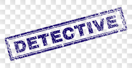 DETECTIVE stamp seal print with corroded style and double framed rectangle shape. Stamp is placed on a transparent background. Blue vector rubber print of DETECTIVE tag with corroded texture.のイラスト素材