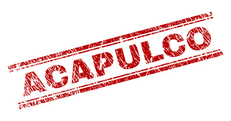 ACAPULCO seal print with distress style. Red vector rubber print of ACAPULCO text with retro texture. Text title is placed between double parallel lines.のイラスト素材