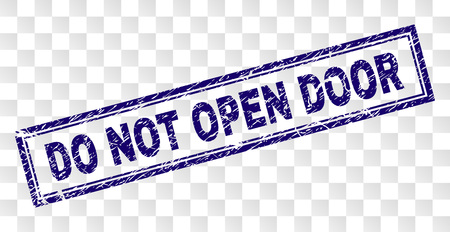DO NOT OPEN DOOR stamp seal watermark with rubber print style and double framed rectangle shape. Stamp is placed on a transparent background.のイラスト素材