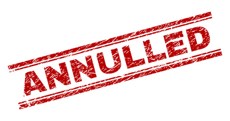 ANNULLED seal print with corroded style. Red vector rubber print of ANNULLED caption with corroded texture. Text caption is placed between double parallel lines.のイラスト素材