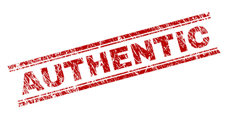 AUTHENTIC seal watermark with corroded texture. Red vector rubber print of AUTHENTIC text with corroded texture. Text title is placed between double parallel lines.のイラスト素材