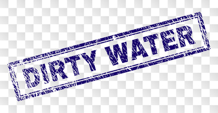 DIRTY WATER stamp seal watermark with dirty style and double framed rectangle shape. Stamp is placed on a transparent background. Blue vector rubber print of DIRTY WATER tag with dirty texture.のイラスト素材