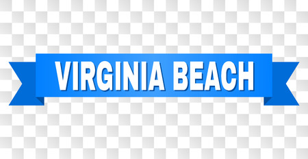 VIRGINIA BEACH text on a ribbon. Designed with white caption and blue stripe. Vector banner with VIRGINIA BEACH tag on a transparent background.のイラスト素材