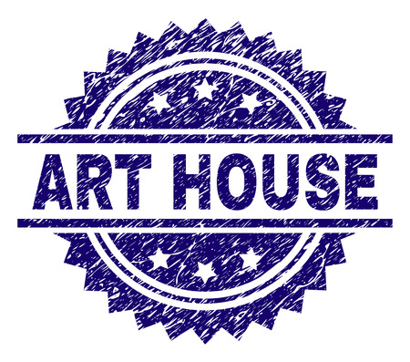 ART HOUSE stamp seal watermark with distress style. Blue vector rubber print of ART HOUSE caption with dirty texture.のイラスト素材