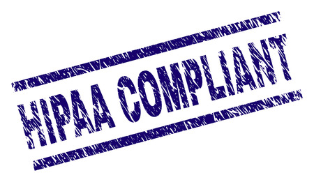 HIPAA COMPLIANT seal print with scratced style. Blue vector rubber print of HIPAA COMPLIANT text with corroded texture. Text caption is placed between parallel lines.のイラスト素材