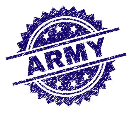 ARMY stamp seal watermark with distress style. Blue vector rubber print of ARMY tag with unclean texture.のイラスト素材