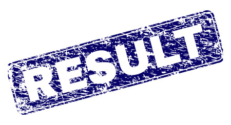 RESULT stamp seal print with grunge texture. Seal shape is a rounded rectangle with frame. Blue vector rubber print of RESULT label with unclean texture.のイラスト素材