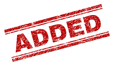 ADDED seal stamp with corroded texture. Red vector rubber print of ADDED title with corroded texture. Text title is placed between double parallel lines.のイラスト素材