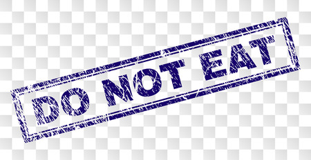 DO NOT EAT stamp seal print with rubber print style and double framed rectangle shape. Stamp is placed on a transparent background. Blue vector rubber print of DO NOT EAT label with scratched texture.のイラスト素材