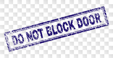 DO NOT BLOCK DOOR stamp seal print with rubber print style and double framed rectangle shape. Stamp is placed on a transparent background.のイラスト素材