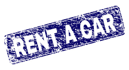 RENT A CAR stamp seal print with grunge style. Seal shape is a rounded rectangle with frame. Blue vector rubber print of RENT A CAR label with scratched style.のイラスト素材