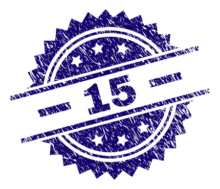 15 stamp seal watermark with distress style. Blue vector rubber print of 15 title with retro texture.のイラスト素材