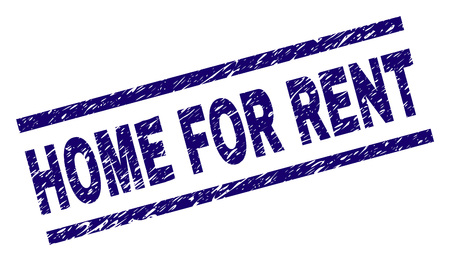 HOME FOR RENT seal print with grunge style. Blue vector rubber print of HOME FOR RENT text with dirty texture. Text caption is placed between parallel lines.のイラスト素材