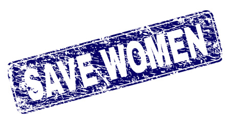 SAVE WOMEN stamp seal print with grunge style. Seal shape is a rounded rectangle with frame. Blue vector rubber print of SAVE WOMEN caption with grunge style.のイラスト素材