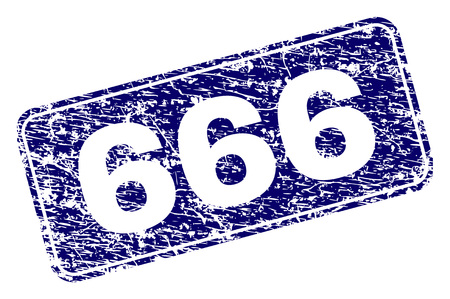 666 stamp seal print with distress style. Seal shape is a rounded rectangle with frame. Blue vector rubber print of 666 title with dirty style.のイラスト素材