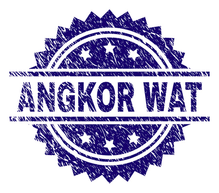 ANGKOR WAT stamp seal watermark with distress style. Blue vector rubber print of ANGKOR WAT title with corroded texture.のイラスト素材
