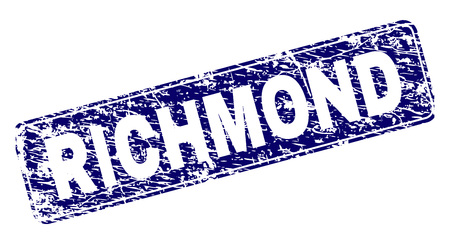 RICHMOND stamp seal print with grunge texture. Seal shape is a rounded rectangle with frame. Blue vector rubber print of RICHMOND title with grunge texture.のイラスト素材
