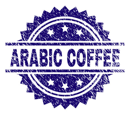 ARABIC COFFEE stamp seal watermark with distress style. Blue vector rubber print of ARABIC COFFEE label with unclean texture.のイラスト素材