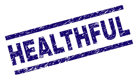 HEALTHFUL seal print with scratced style. Blue vector rubber print of HEALTHFUL caption with scratched texture. Text caption is placed between parallel lines.のイラスト素材