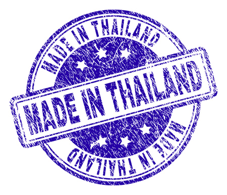 MADE IN THAILAND stamp seal watermark with grunge texture. Designed with rounded rectangles and circles. Blue vector rubber print of MADE IN THAILAND caption with retro texture.のイラスト素材
