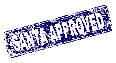 SANTA APPROVED stamp seal print with grunge style. Seal shape is a rounded rectangle with frame. Blue vector rubber print of SANTA APPROVED label with dust style.のイラスト素材