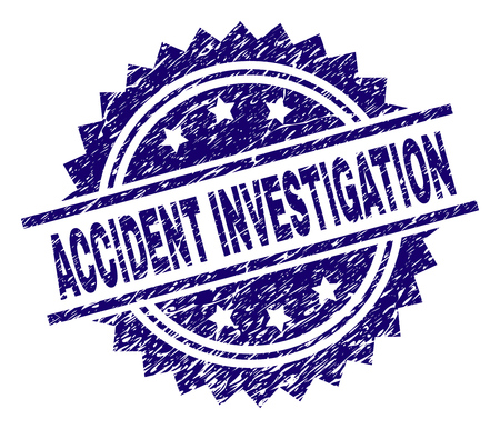 ACCIDENT INVESTIGATION stamp seal watermark with distress style. Blue vector rubber print of ACCIDENT INVESTIGATION tag with dirty texture.のイラスト素材