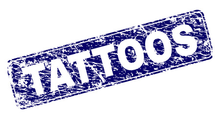TATTOOS stamp seal watermark with grunge style. Seal shape is a rounded rectangle with frame. Blue vector rubber print of TATTOOS text with grunge style.のイラスト素材