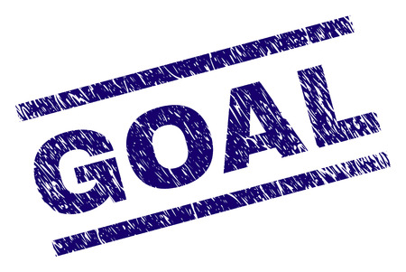GOAL seal stamp with grunge style. Blue vector rubber print of GOAL title with retro texture. Text title is placed between parallel lines.のイラスト素材