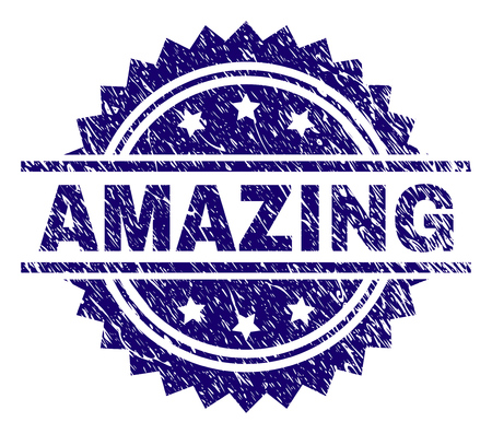 AMAZING stamp seal watermark with distress style. Blue vector rubber print of AMAZING tag with corroded texture.のイラスト素材